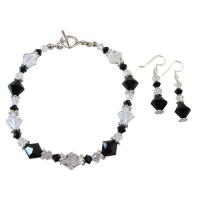 Gorgeous Bracelet Lovely Fashionable Bracelet With Genuine Swarovski Jet & Clear Crystals Very Dainty & Sleek Bali Silver Spacer Sterling Earrings Earrings & Bracelet