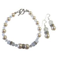 Clear Cyrstals With Ivory Pearls Bracelet & Earrings With Silver Rondells Spacer That Sparkle Like Diamond Affordable Inexpensvie Wedding Jewelry Gorgeous Collection Of Bridemaids Dress Jewelry