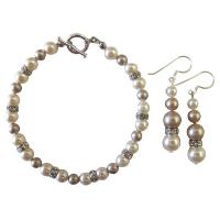 Wedding Bridal Bridemaids Bracelet & Earrings Set Ivory Pearls & Champagne Pearls Genuine Swarovski Pearls Bracelets & Earrings Jeewlry
