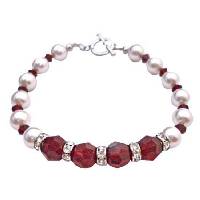 Gift Your Love With Passionate Siam Red Crystals White Pearls With Sparkling Diamond Silver Rondells Beautiful Gorgeous Bracelet