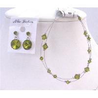Prom Olivine Dress Jewelry Olivine Crystals Bicone Double stranded Wire With Genuine Swarovski Olivine Crystals Bracelet & Earrings Set