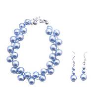 Double stranded Blue Pearls Interwoven Bracelet Sophisticate Jewelry Genuine Swarovski Pearls Blue Pearls Handmade Interwoven Bracelet Customize Wedding Bracelet & Earrings Set