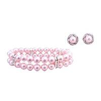 Rosaline Bridal Bridemaids Jewelry Double Stranded Pink Pearls BRacelet With Matching Earrings Genuine Rosaline Pearls 8mm Collection Bracelet & Earrings Sets
