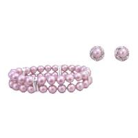 Wedding Jewelry Set Bracelet & Stud Earrings Powder Rose 8mm Double Stranded Stretchable Bracelet Post Earrings Sets