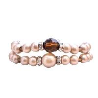 Bridal Jewelry Prom Jewelry Double Stranded Champagne Pearls Bracelet With Smoked Topaz Crystals And Silver Rondells Sparkling Like Diamond As Spacer Bracelets