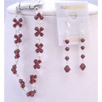 Siam Red Crystals Bracelet & Earrings Set Interwoven With Japanese Glass Beads Genuine Siam Red Crystals Customize Wedding Jewelry Set