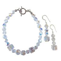 Swarovski AB Crystals Bracelet & Earrings Set Bridal Bridemaids Genuine Swarovski AB Crystals Bracelet And Earrings