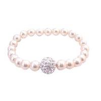 Bridal Bridemaids Ivory Stretchable Bracelet 7mm Pearls With Diamonte Ball At Center Sparkling Crushed Cubic Zircon Ball Ivory Bracelet