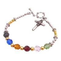 Salvation Bracelet 18 Gold Plated Beads Spacer Handcrafted Bracelet Genuine Austrian Round 8mm Crystals Siam Jet Sapphire Topaz Peridot & Clear Crystals & Bali Silver