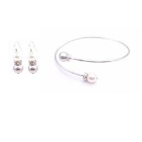 Bangle Cuff Bracelet Wedding Bracelet & Earrings Set Grey & White Pearls With Silver Rondells Spacer Comfortable Bracelet