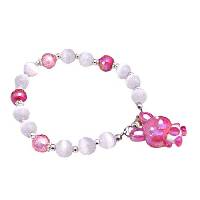Easter Bunny Rabbit Charm Bracelt Fuschia Bunny Dangling Very Cute Adorable Easter Day Bracelet White Cat Eye Bracelet