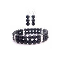 Double Stranded Black Pearls Bracelet & Earrings Set Wedding Gift Jewelry Bridemaids Gift