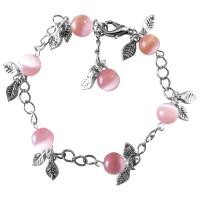 Cool Bracelet Christmas Gift Affordabl Wedding Gift Pink Cat Faceted Beads With Leaves Charm