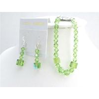 Swarovski Wedding Gift of Peridot Crystals Bracelet & Earrings Bridemaids Affordable Jewelry