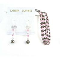Wedding Accessories Brown Chocolate Pealr Bracelet With Rose Crystals Matching Earrings Wedding Gift 3 Stranded Bacelet