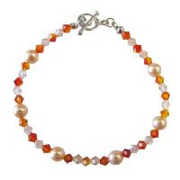 Peach Jewelery Genuine Swarovski Peach Pearls Silk Fire Opal Crystals Bracelet Wedding Jewelry