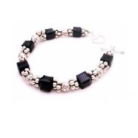 Prom Jewelry Sparkling Swarovski Crystals Bracelet Jet Cube With Balic Silver Spacer Bracelet