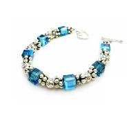 Sterling Silver 92.5 Bracelet With Swarovski Indicolite Bracelet Sterling Heart Toggle Clasp Bracelet