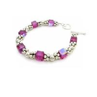 Prom Bridemaids Bracelet Fuschia Swarovski Crystals Bracelet Sterling Silver 92.5 Clasp Bracelet
