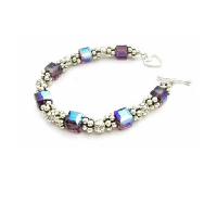 Bali Silver Bracelet With Sterling Silver 925 Clasp Made With Swarovski Amethyst Crystals Gift Bracelet