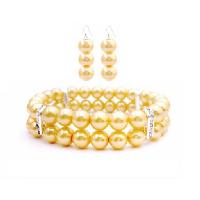 Stunning Yellow Jewelry Double Stranded Bracelet Prom Jewelryt W/ Silver Rondells & Matching Earrings Set