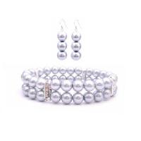 Cheap Jewelry Silver Grey Jewlery Stretchable Double Stranded Bracelet & Earrings Set