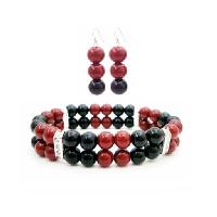 Set Of Bracelet & Earrings Wedding Jewelry In  Red & Black Pearls Cheap High Quality