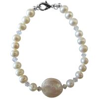 Coin Freshwater Pearls Jewelry With Round Potato Shaped Pearls & AB Swarovski Crystals Bracelet
