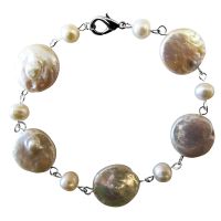 Prom Jewelry In Coin Freshwater 12mm Pearls White Pearls & Genuine Swarovski AB Crystals Prom Bracelet