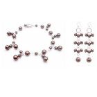 Bridesmaid Wedding Jewelry Match To Chocolate Brown Pearls Bracelet & Sterling Silver Matching Dangling Pearls Bracelet & Earrings Set