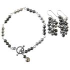 Prom Jewelry Gift Bridesmaid Jewelry Lite & Dark Gray Combo Bracelet & Earrings Set Grape Bunch Earrings