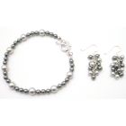 Wedding Gray Jewelry Lite & Dark Gray with Dangling Grape Bunch Earrings Set