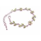 Latest Fashion Arrival Jewelry Peridot Green Enamel Flower & Leaves Silver Metal Bracelet