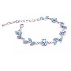 Stylish Ablsolutely Classy Bracelet Aquamarine Blue Enamel Flower & Leaves Silver Metal Bracelet