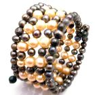 Peach Black Freshwater Pearls Five Stranded Bangle Bracelet Jewelry