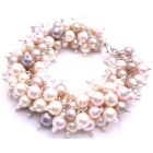 Linked Swarovski Pearls Cluster Bracelet Mauve Ivory Champagne Rosaline Pearls Bracelet