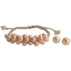 Freshwater Pearl Jewelry Peach Freshwater Pearl Bracelet Stud Earrings Set
