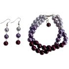 Pretty Wedding Jewelry In Plum Color Two Strand Bracelet with Earrings