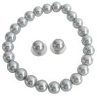 Classy Gray Pearls Stretchable Bracelet Stud Earrings School Jewelry