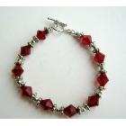 Sterling Silver Siam Red Crystal Bracelet w/ Silver Beads & Daisy Spacer