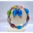 Multi Murano Glass Stretchable Bracelet with Sterling Silver Earrings Jewelry