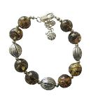 Olivine Amber Resin Beaded Bracelet w/ Rhodium Traditional Beads Bracelet