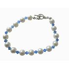 Sapphire Swarovski Crystal w/ White Pearl Bracelet Handmade Swarovski Pearls & Crystal