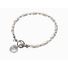 Heart Charm Clear Irridscent Crystal w/ White Pearls And Bali Silver Bridal Flower Girl Bridesmaid Bracelet