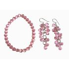 Pink Cats Eye Stone Bead Beaded Dangle Hook Earrings Stretch Bracelets