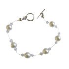 Swarovski Clear Crystals & White Pearls Wire Bracelet w/ Toggle Clasp