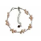 Peach Freshwater Pearls White Pearls 3 Stranded Wire Bracelet