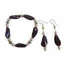 Amethyst Glass Beads Fancy Bracelet & Earrings w/ Freshwater Pearls