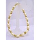 Yellow Lime Freshwater Rice Shaped Pearls w/ Swarovski Olivine Crystals Stretchable Bracelet Handcrafted Bracelet