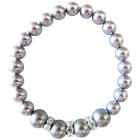 Greay Pearls Stretchable Bracelet w/ Silver Rondells Synthetic Pearls